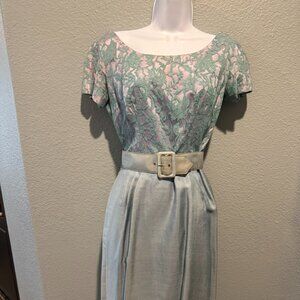 Vintage 1960 Aqua Blue Dress with Jacket - Size small
